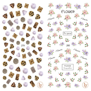 LY279-280 Thin 3D Leopard Print And Flower Nail Sticker