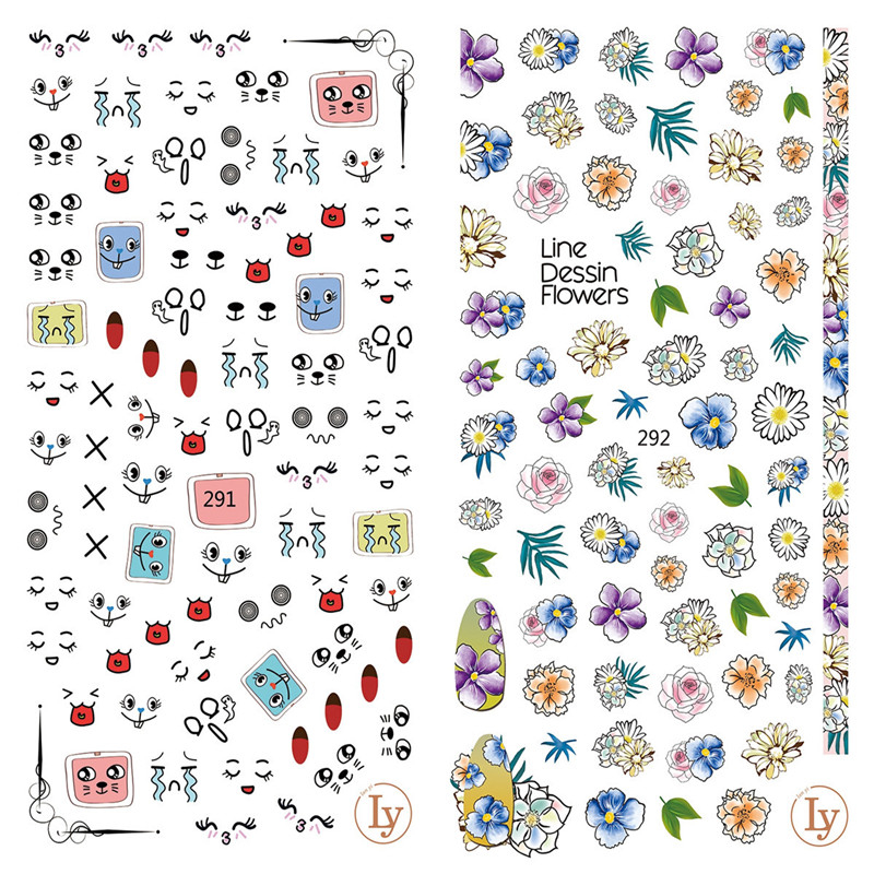 LY291-292 Thin 3D Expressions And Flowers Nail Sticker
