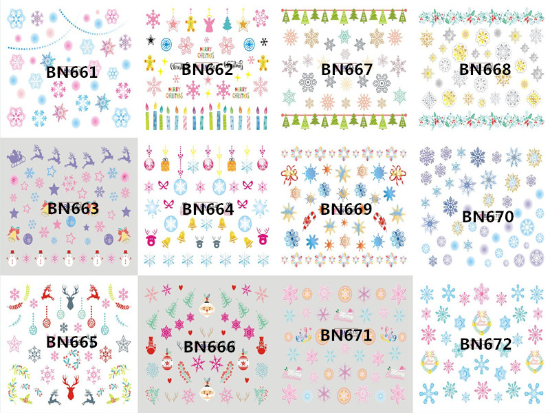 BN661-672 Christmas Water Nail Sticker