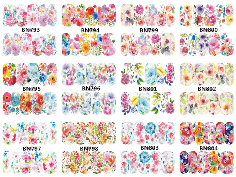 BN793-804 Flower Water Nail Sticker