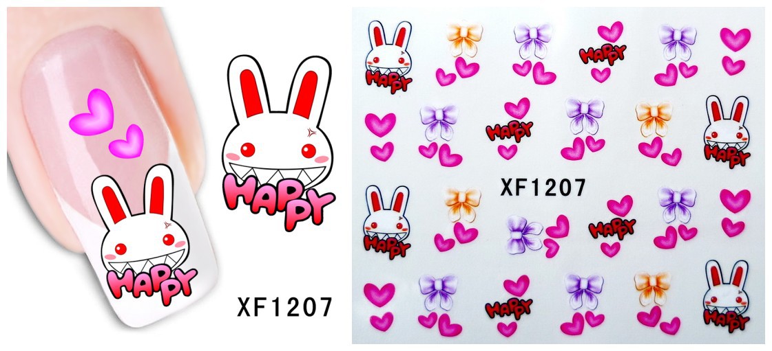 XF1205-1210 Animal And Heart Water Nail Sticker