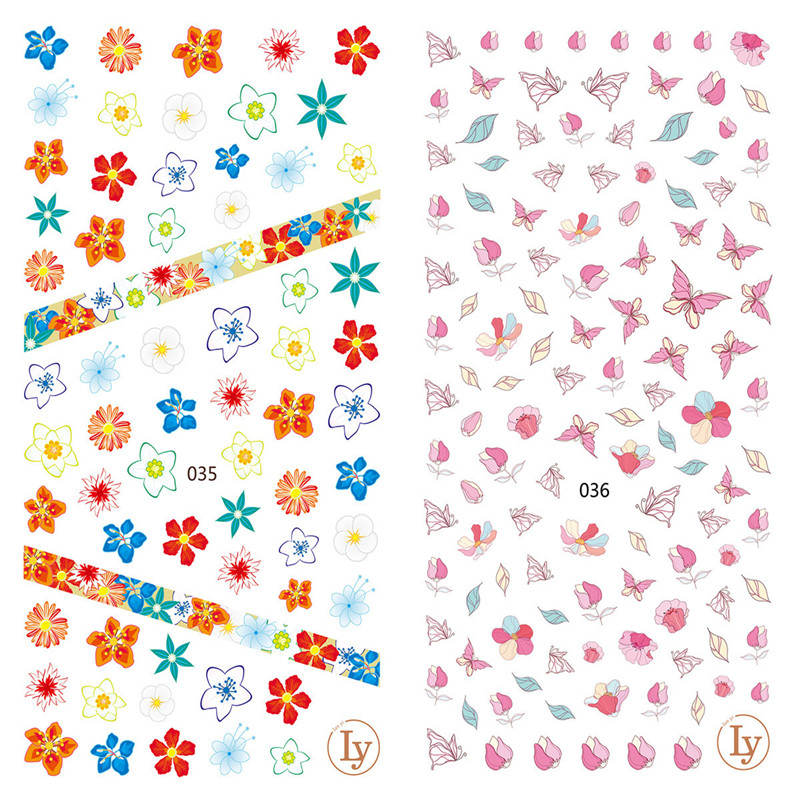 LY035-036 Thin 3D Flower And Butterfly Nail Sticker