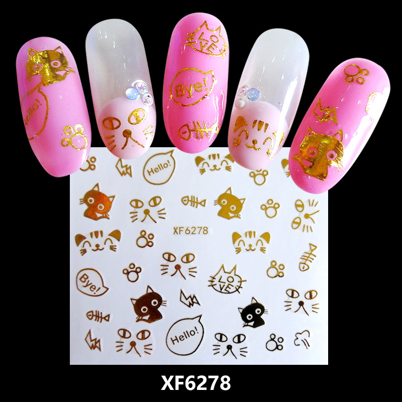 XF6278 3D Gold Metal Nail Art Sticker 