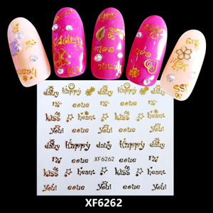 XF6262 3D Gold Metal Nail Art Sticker 