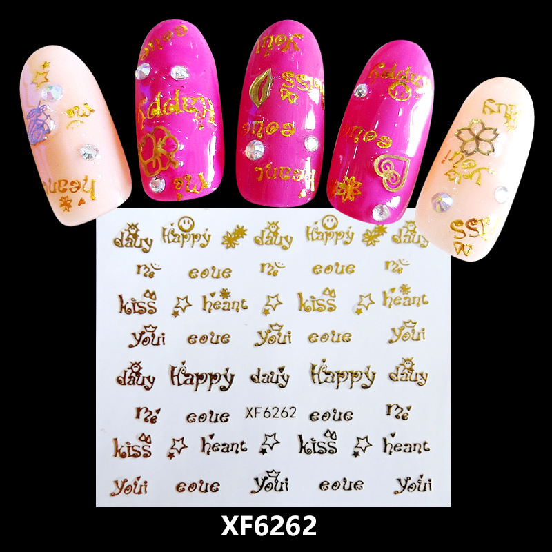 XF6262 3D Gold Metal Nail Art Sticker 