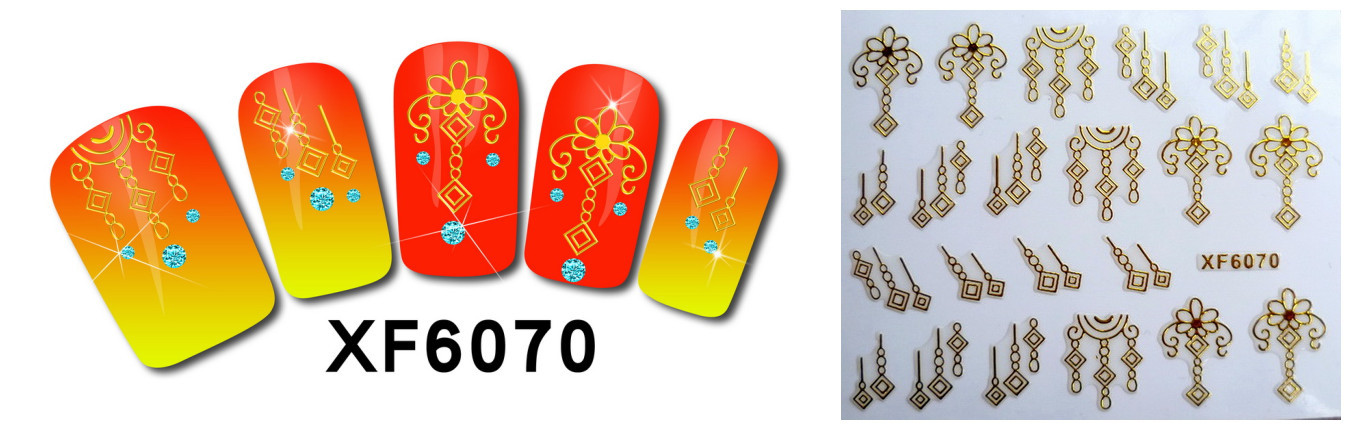 XF6067-6072 3D Gold Metal Nail Art Sticker 