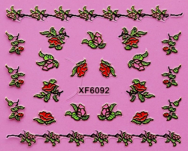 XF6087-6093 3D Gold Metal Nail Art Sticker 