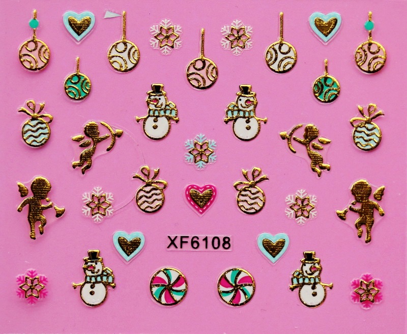 XF6106-6111 3D Gold Metal Nail Art Sticker 