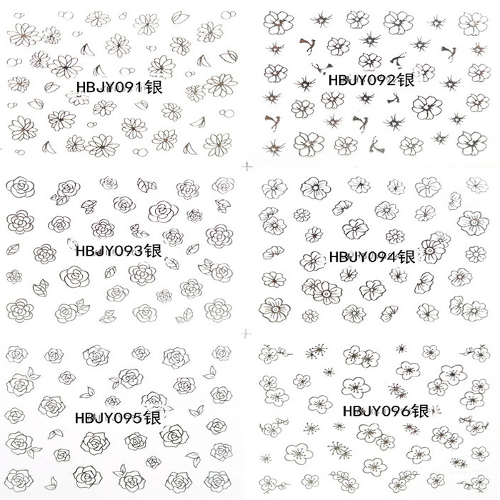 HBJY085-096 3D Silver Butterfly Nail Art Sticker 