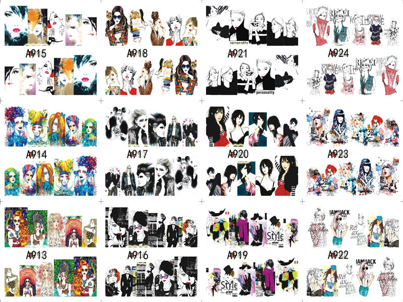 A913-924 Cool Woman Water Nail Sticker