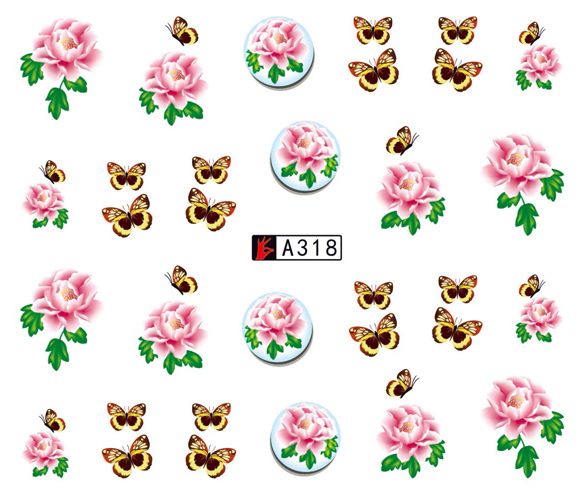 A313-318 Flowers And Butterflies Water Nail Sticker