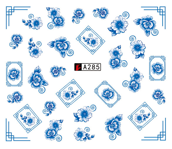 A283-288 Blue Flower Water Nail Sticker