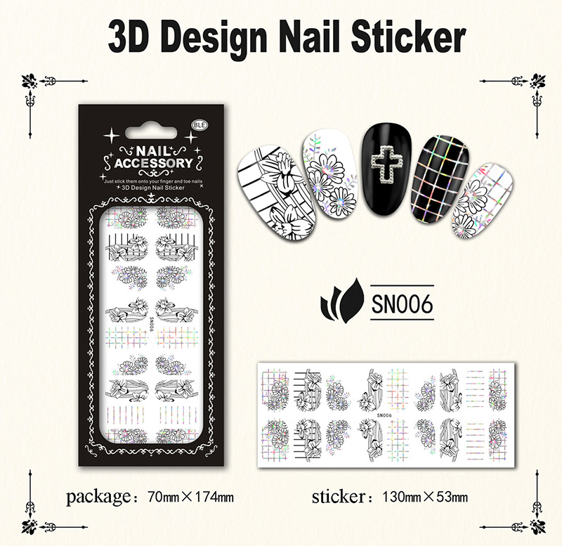 SN001-012 Laser Silver Nail Sticker