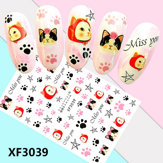 XF3039 3D Self Adhesive Cat Nail Sticker 