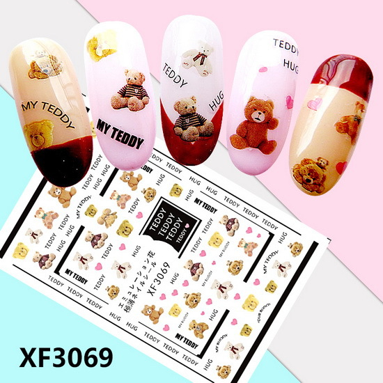 XF3069 3D Self Adhesive Teddy Bear Nail Sticker 