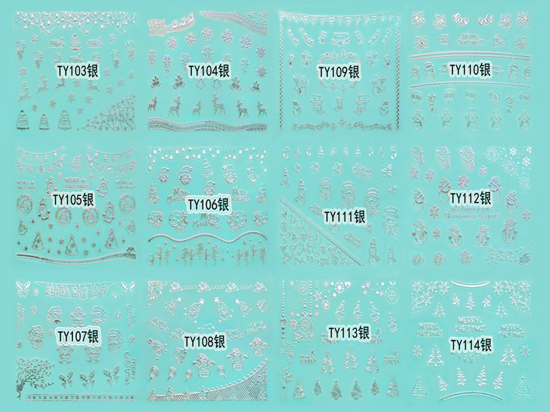 TY103-114 3D Silver Christmas Nail Art Sticker 