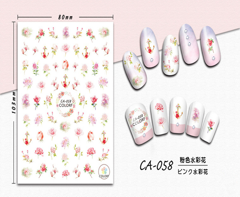 CA-058 3D Pink Watercolor Flower Nail Sticker