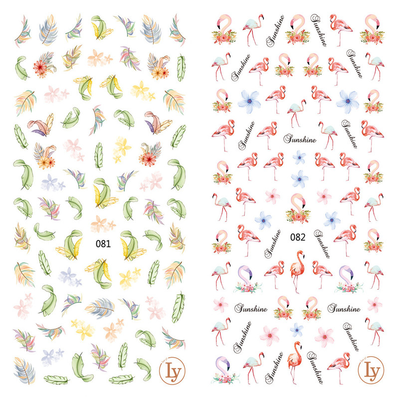 LY081-082 Thin 3D Feather And Flamingo Nail Art Sticker