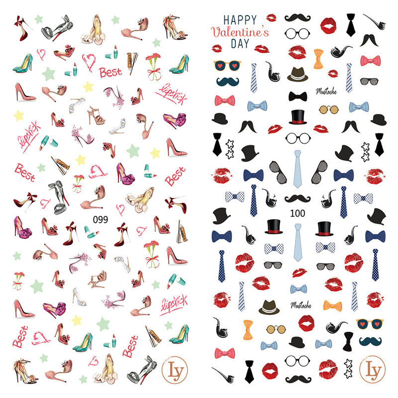 LY099-100 Thin 3D High heels and hat Nail Art Sticker