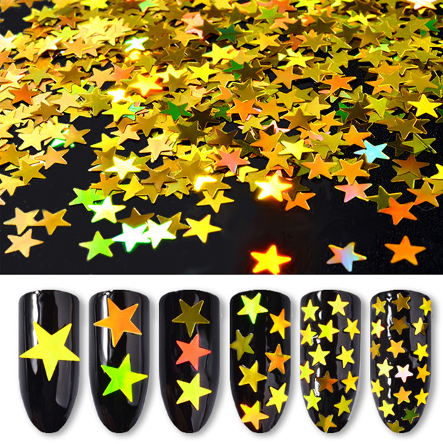 Gold Star Nail Glitter Sequins Set