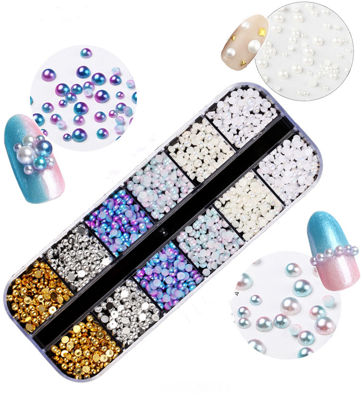 Fashion Gradient Color Nail Art Pearl Nail Jewelry for 3D DIY Nail Art Decoration