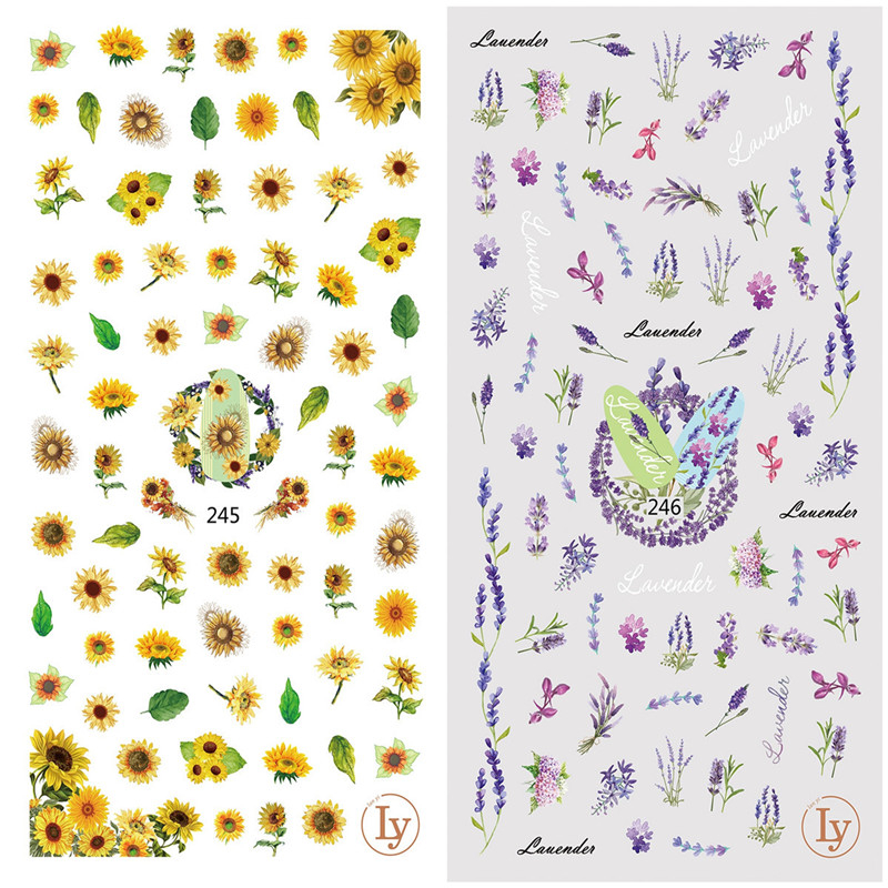 LY245-246 Thin 3D Sunflower And Lavender Nail Art Sticker