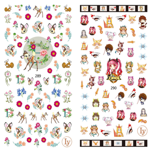 LY289-290 Thin 3D Deer And Cartoon Nail Sticker