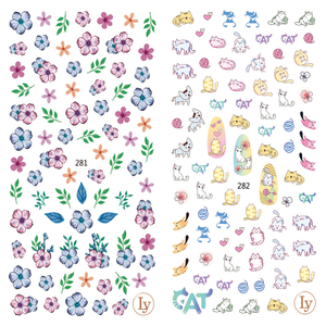 LY281-282 Thin 3D Flower And Cat Nail Sticker