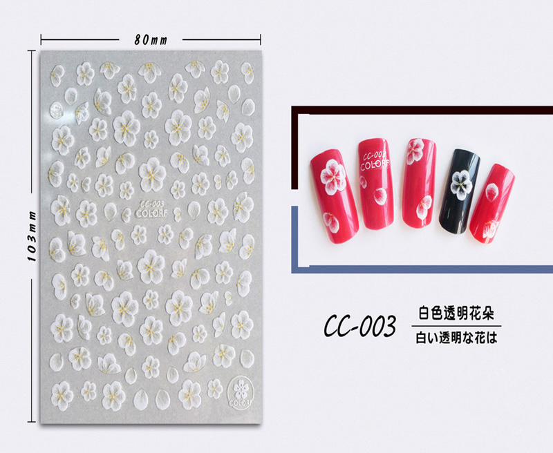 CC-003 3D White Transparent Flower Nail Sticker