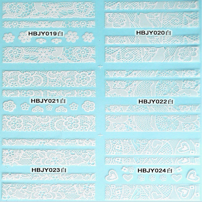 HBJY019-024 White Lace Nail Art Sticker 