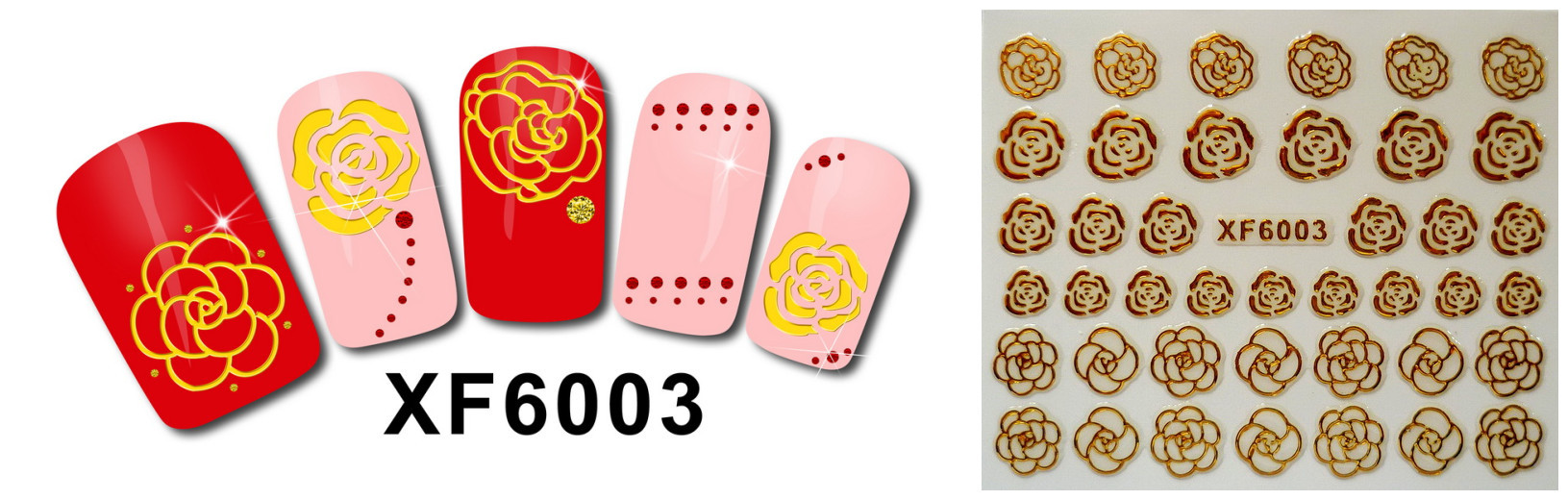 XF6001-6006 3D Gold Metal Nail Art Sticker 