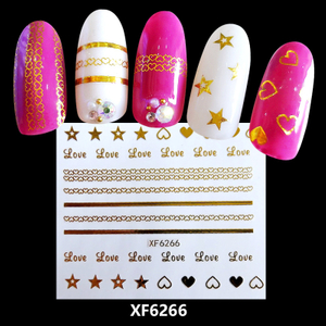 XF6266 3D Gold Metal Nail Art Sticker 