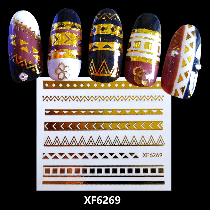 XF6269 3D Gold Metal Nail Art Sticker 