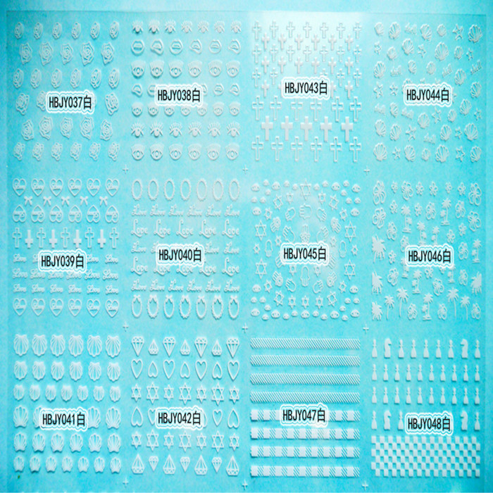 HBJY037-048 3D White Nail Art Sticker 