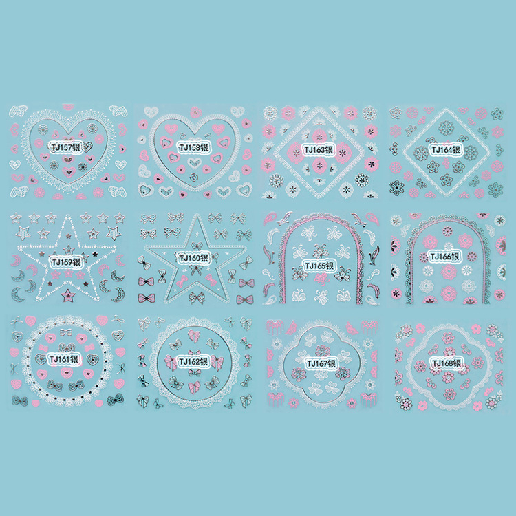 TJ157-168 3D Silver Nail Art Sticker 