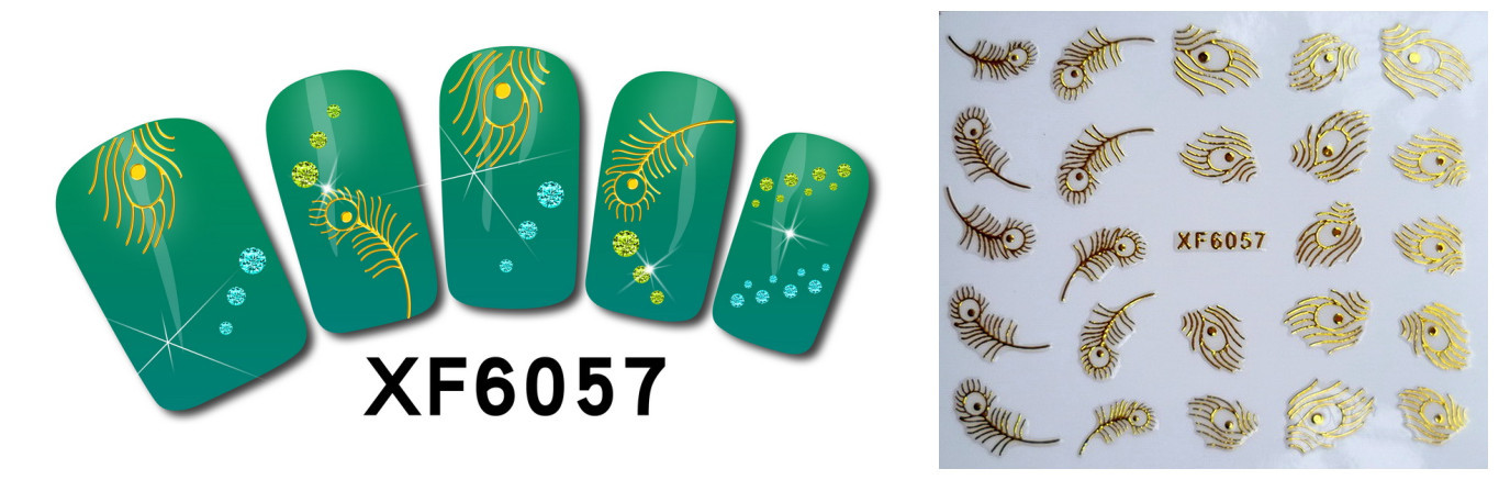 XF6055-6060 3D Gold Metal Nail Art Sticker 
