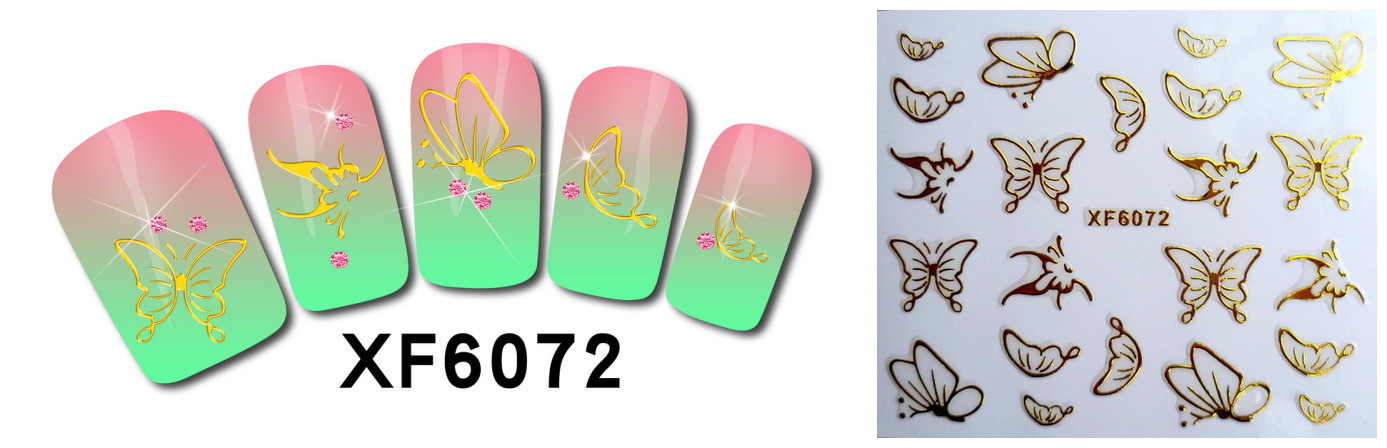 XF6067-6072 3D Gold Metal Nail Art Sticker 