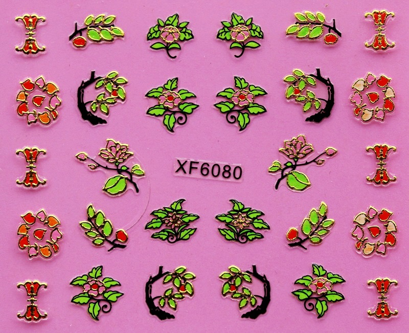 XF6075-6080 3D Gold Metal Nail Art Sticker 