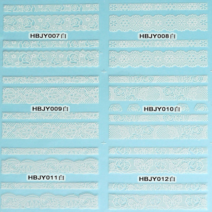HBJY007-012 White Lace Nail Art Sticker 