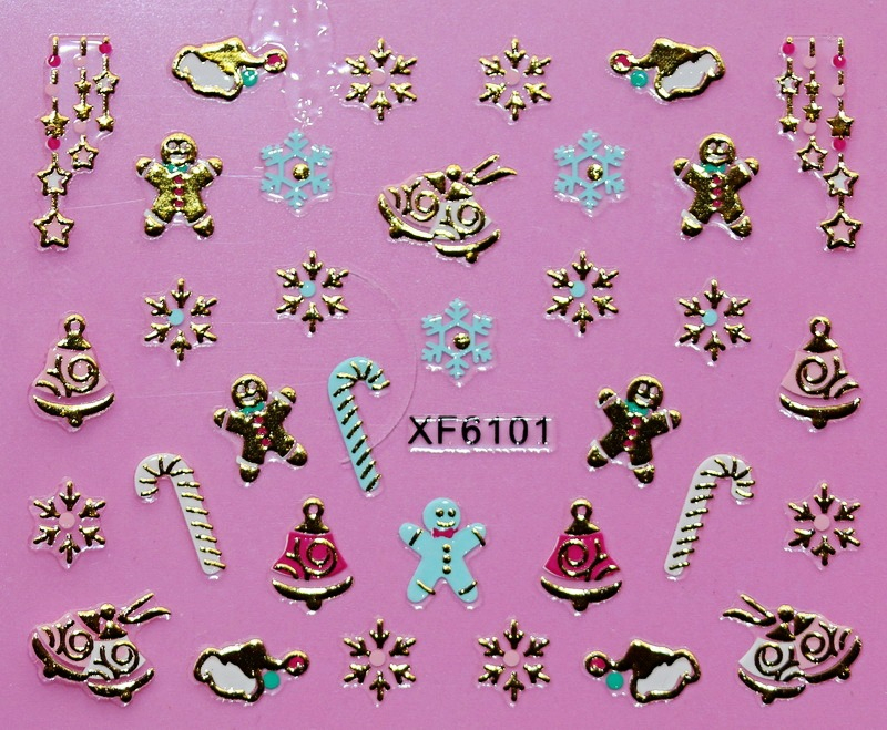 XF6100-6105 3D Gold Metal Nail Art Sticker 
