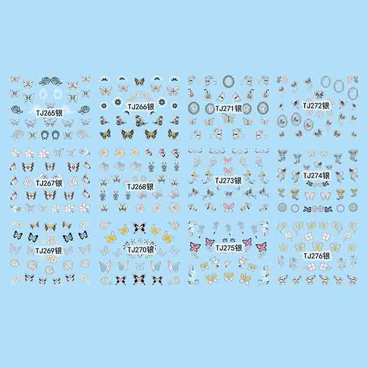 TJ265-276 3D Silver Insect Nail Art Sticker 