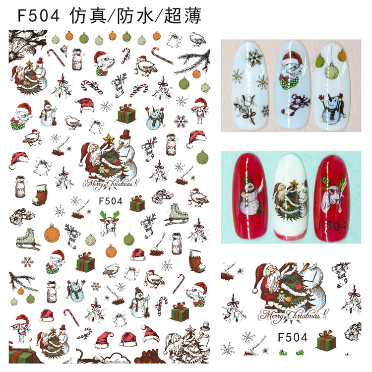 F504 DIY Design 3D Self Adhesive Christmas Nail Art Sticker