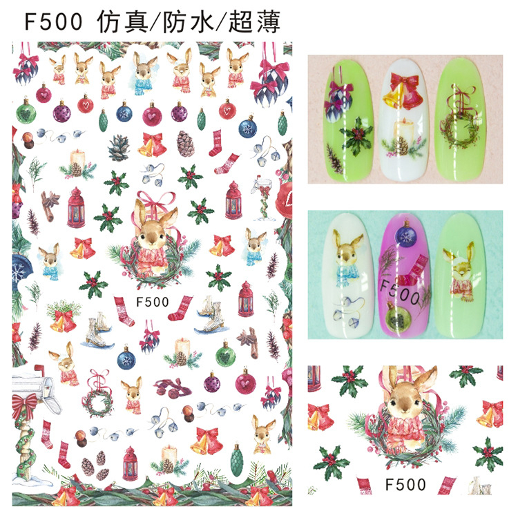 F500 DIY Design 3D Self Adhesive Christmas Nail Art Sticker