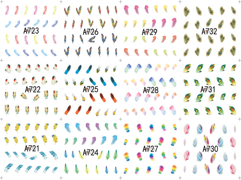A721-732 Feather Water Nail Sticker