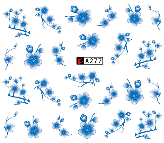 A277-282 Blue Flower Water Nail Sticker