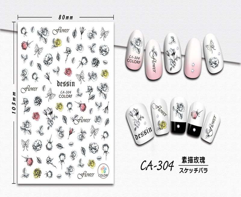 CA-304 3D Sketch Rose Nail Sticker