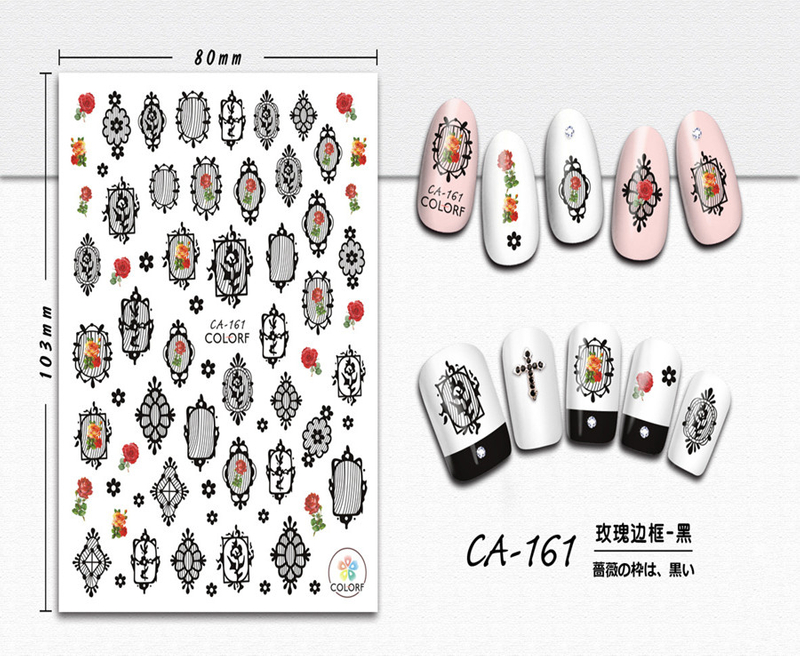 CA-161 3D Black Rose Border Nail Sticker