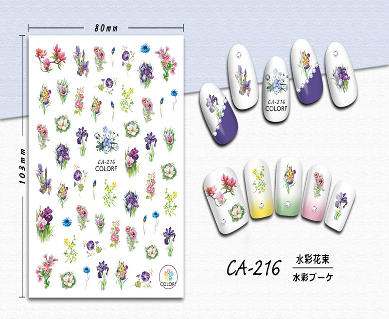 CA-216 3D Watercolor Bouquet Nail Sticker