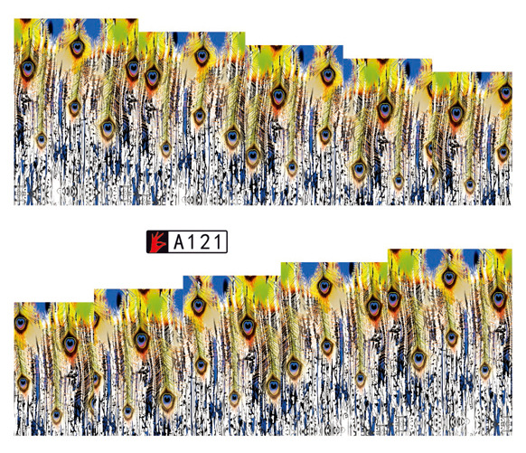 A121-126 Feather And Plaid Water Nail Sticker