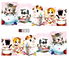 A127-132 Plaid And Cat Water Nail Sticker